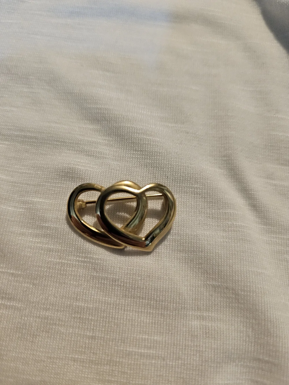 Interlocking Double Heart Brooch in Gold Tone - Women's Jewelry